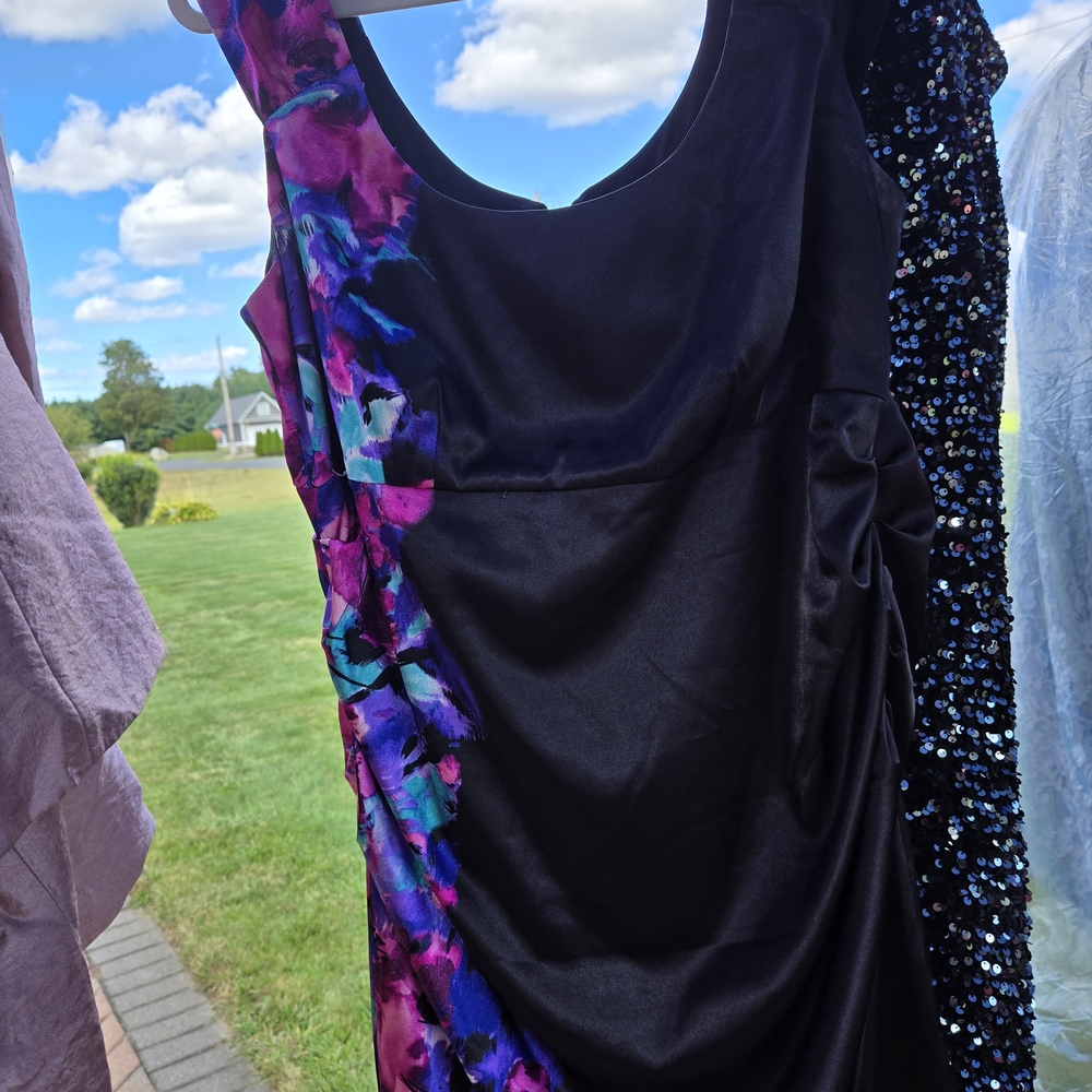 London Times Black and Purple Asymmetrical Dress